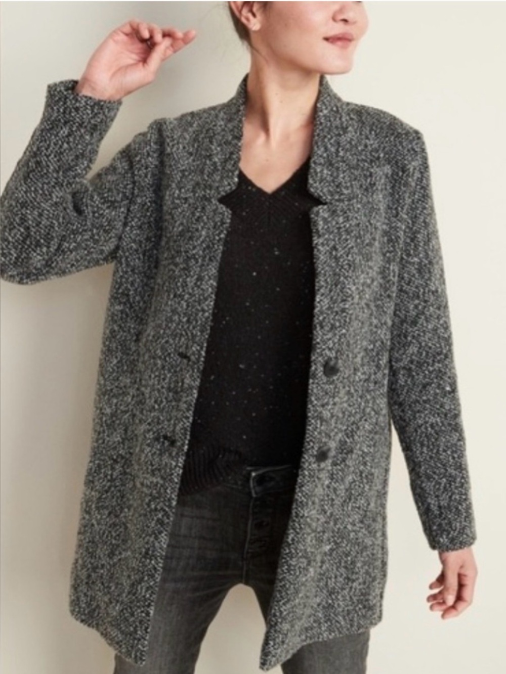 Old Navy Textured Boucle Gray Oversized Pea Coat Sz XXL - Picture 3 of 12